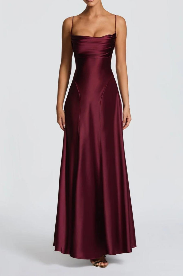 Women's Satin Sweetheart Maxi Dress | Wedding Guest Strapless Fit Angle