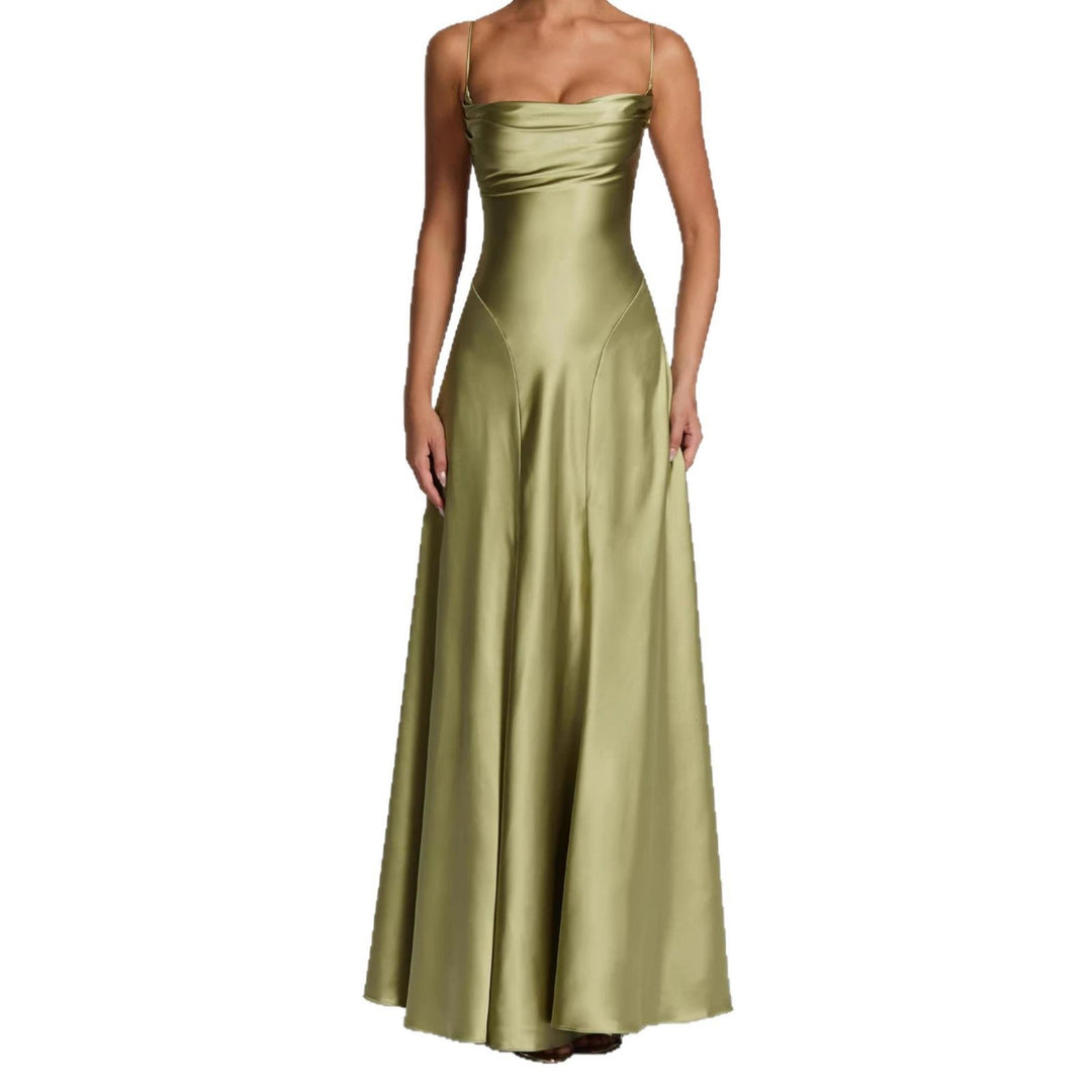 Women's Satin Sweetheart Maxi Dress | Wedding Guest Strapless Fit Back
