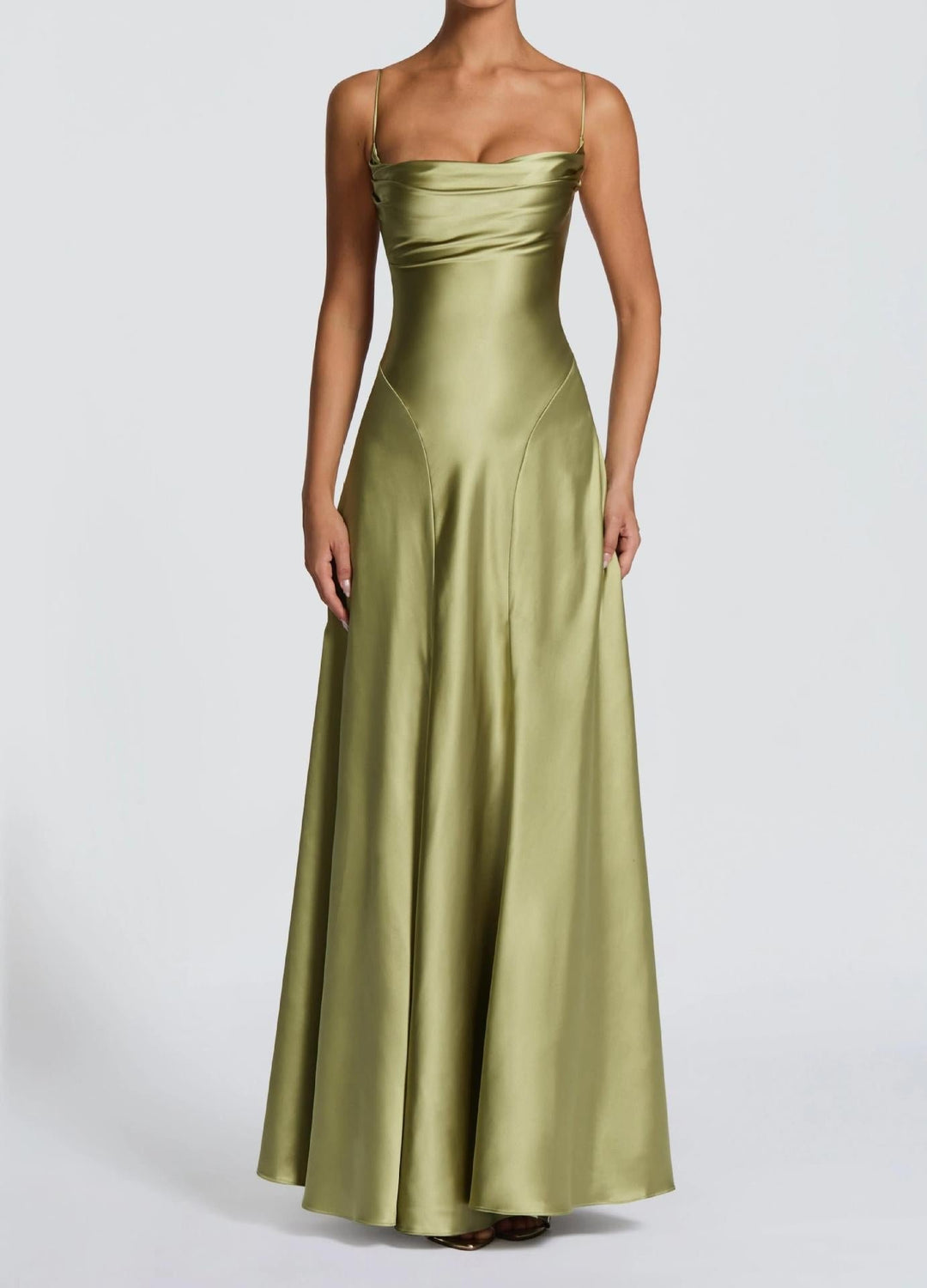Women's Satin Sweetheart Maxi Dress | Wedding Guest Strapless Fit Close Up