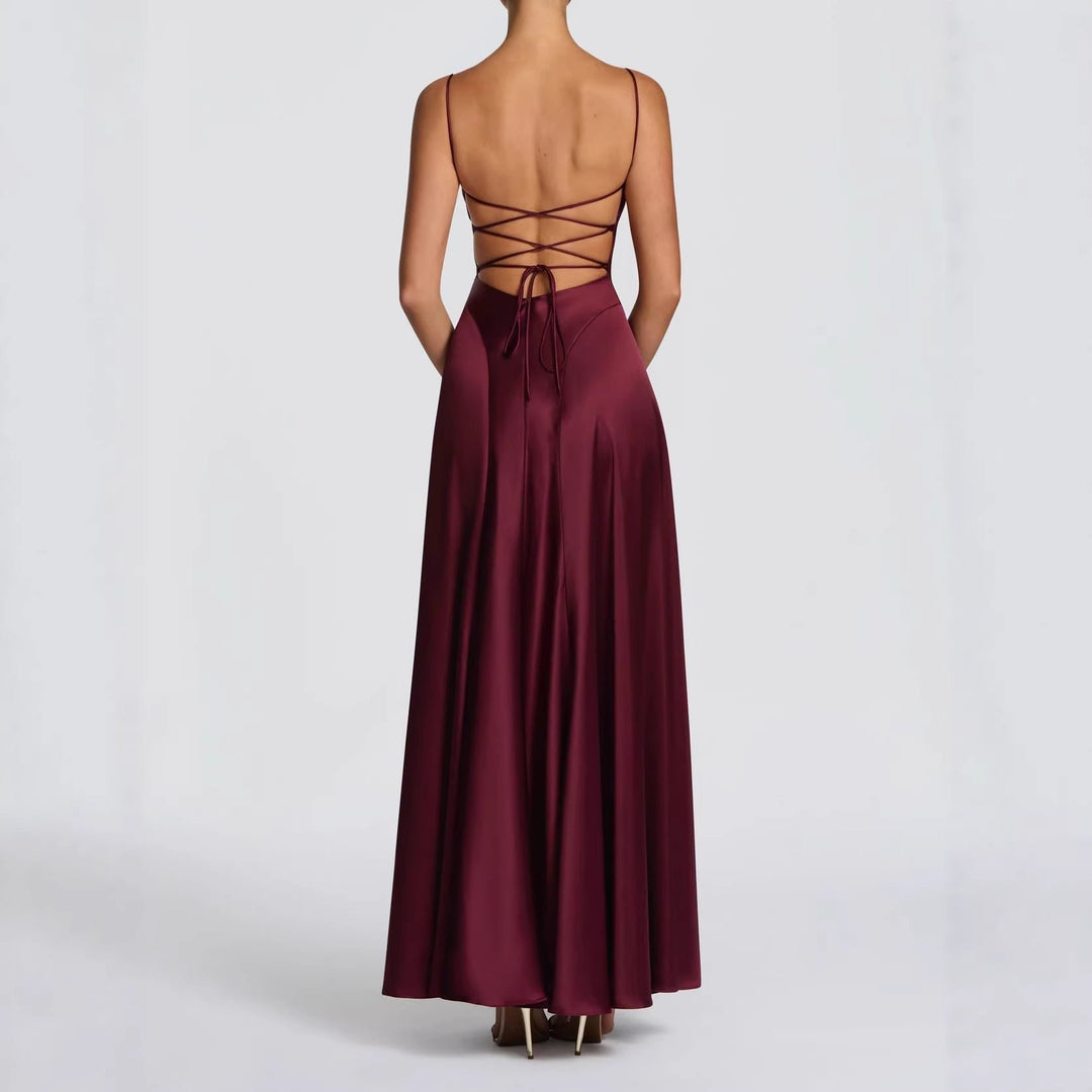 Women's Satin Sweetheart Maxi Dress | Wedding Guest Strapless Fit Detail