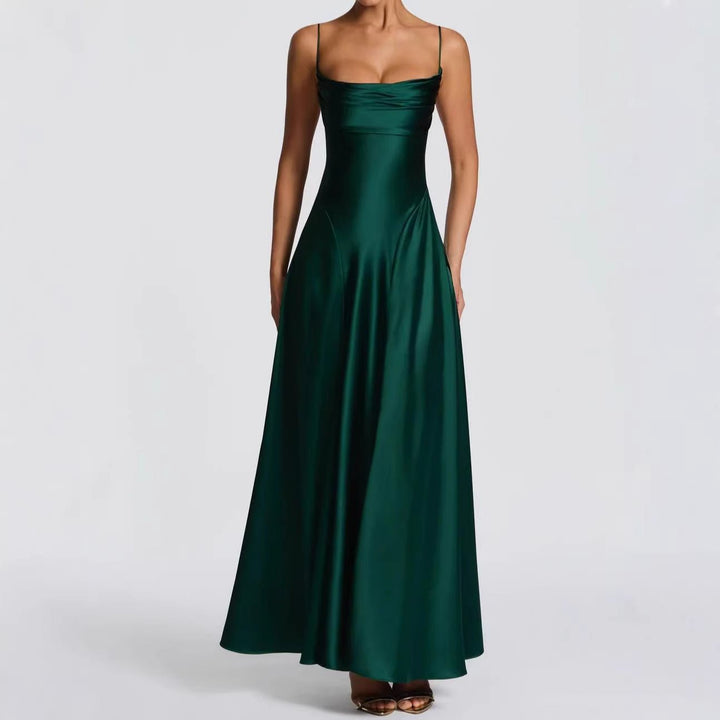 Women's Satin Sweetheart Maxi Dress | Wedding Guest Strapless Fit Front