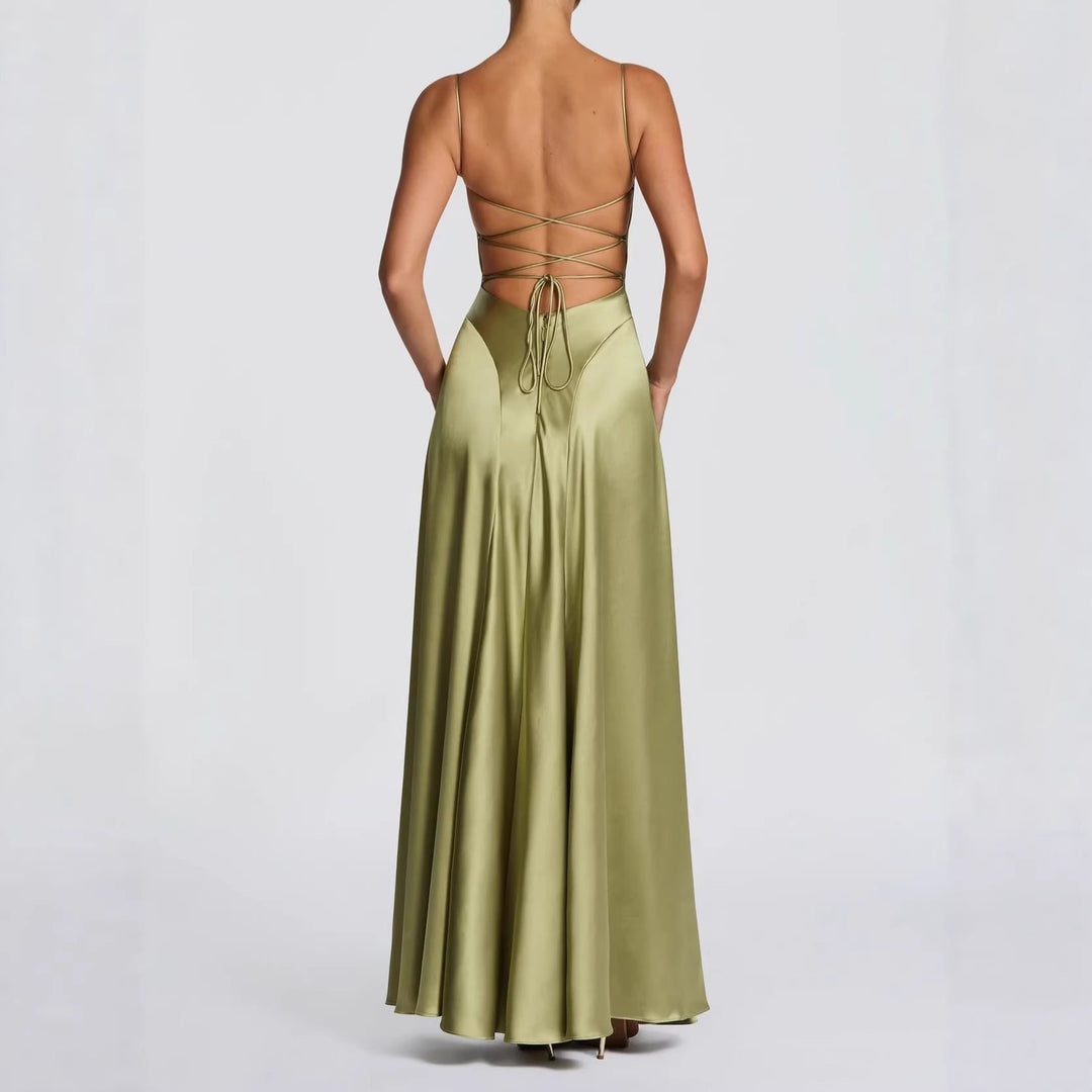 Women's Satin Sweetheart Maxi Dress | Wedding Guest Strapless Fit Side