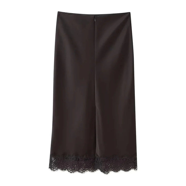 Women's Satin Two-Piece Set | Midi Skirt with Trim Hem Detail Back