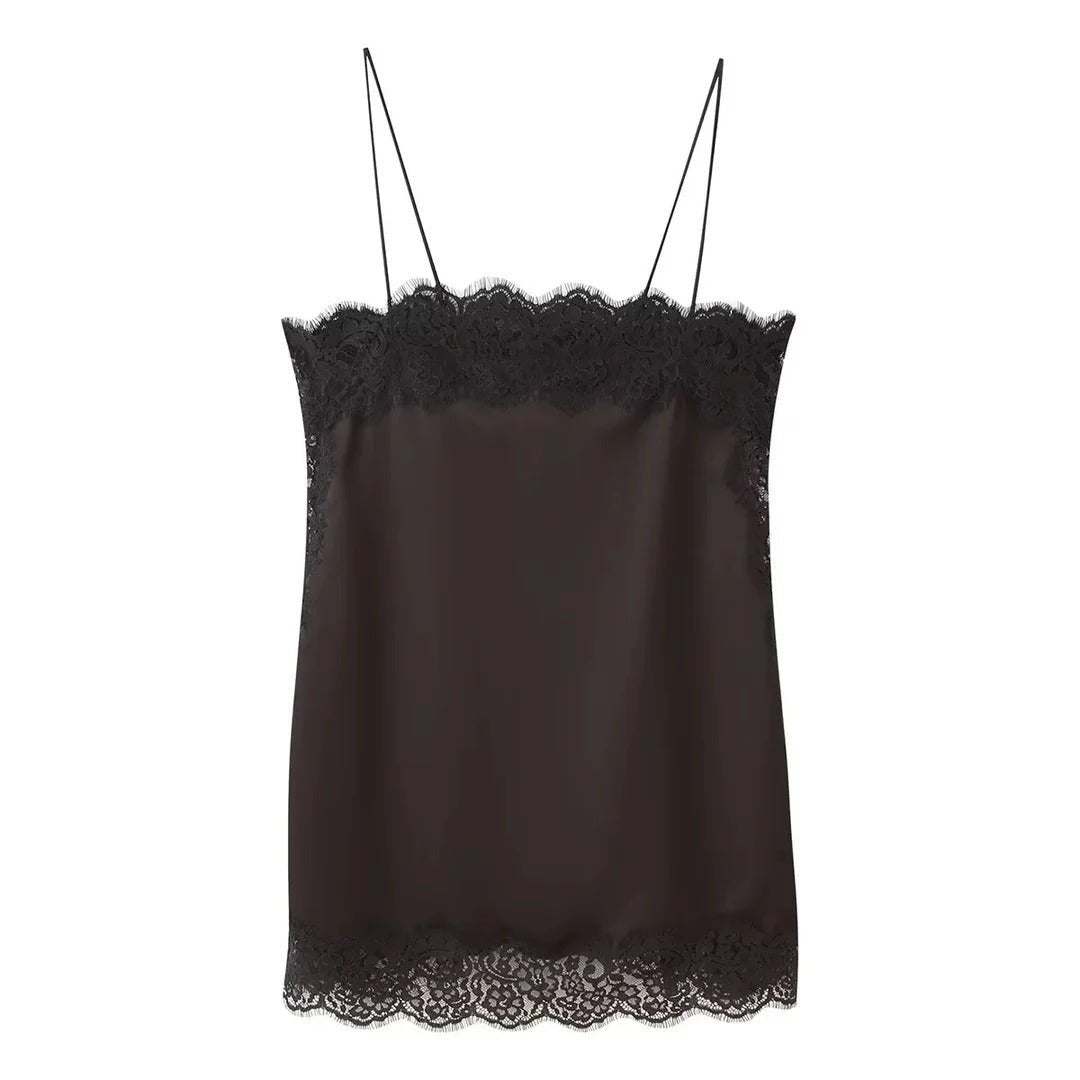 Women's Satin Two-Piece Set | Midi Skirt with Trim Hem Detail Detail