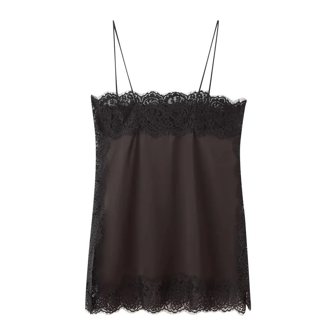 Women's Satin Two-Piece Set | Midi Skirt with Trim Hem Detail Front
