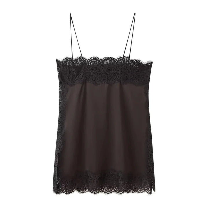 Women's Satin Two-Piece Set | Midi Skirt with Trim Hem Detail Front