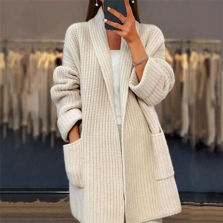 Women's Shawl Collar Wool Cardigan | Open Front Deep Pockets Hero