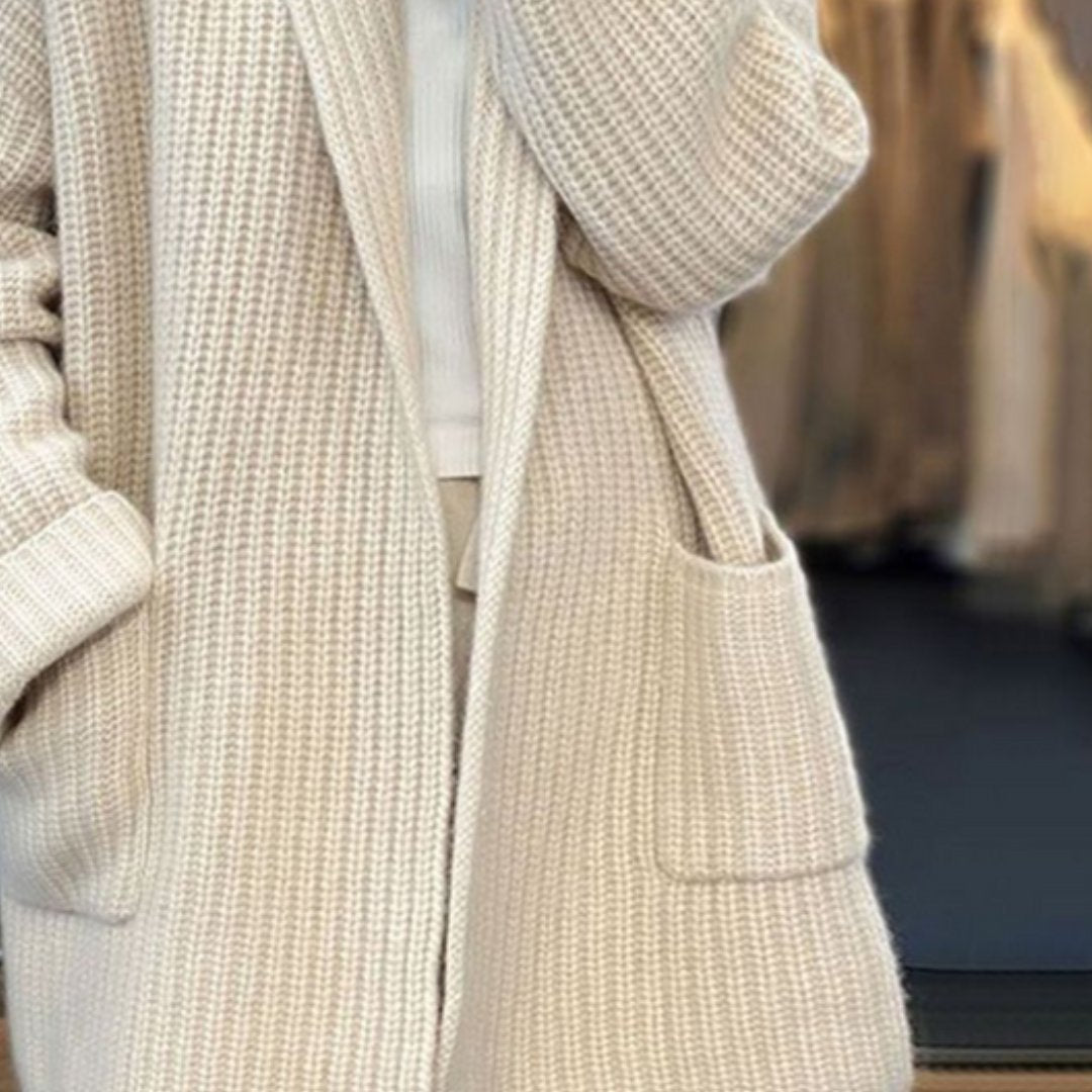 Women's Shawl Collar Wool Cardigan | Open Front Deep Pockets Side