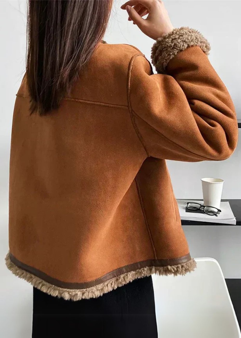 Women's Shearling Lined Jacket | Cosy Warm Winter Fit Close Up