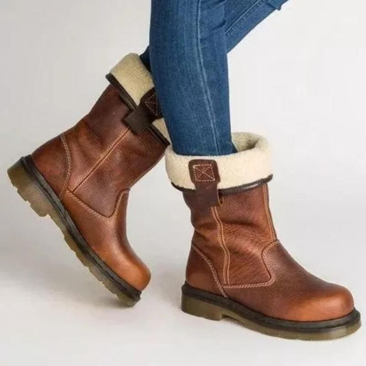Women's Shearling-Lined Leather Boots | Fold-Over Cuff Pull-On Hero