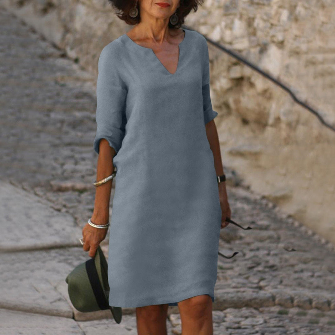 Women's Shirt Midi Dress | V-Neck Three-Quarter Sleeves View 12