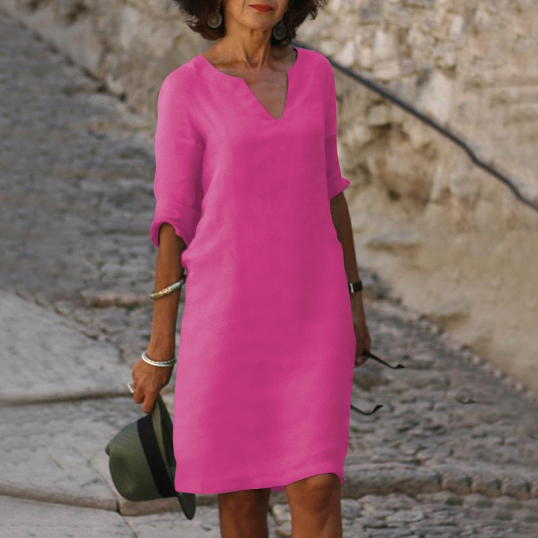 Women's Shirt Midi Dress | V-Neck Three-Quarter Sleeves View 13