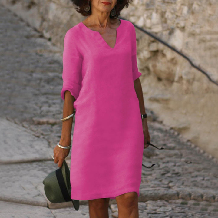 Women's Shirt Midi Dress | V-Neck Three-Quarter Sleeves View 13