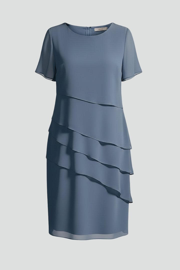 Women's Short Sleeve Layered Dress | Tiered Front Straight Hem Hero