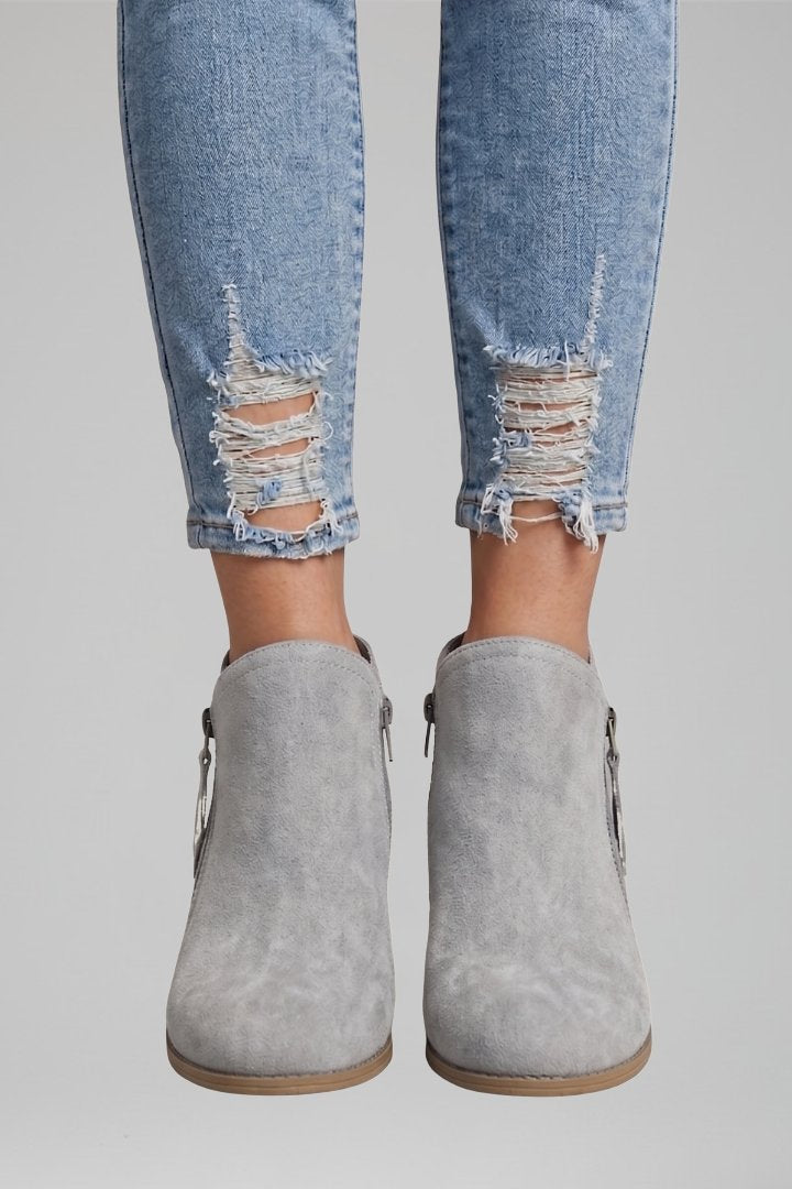 Women's Side Zipper Ankle Boots | Block Heel Fall Style Angle