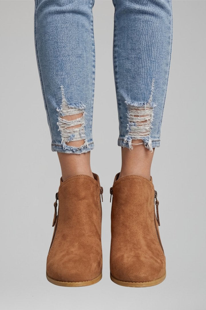 Women's Side Zipper Ankle Boots | Block Heel Fall Style Close Up