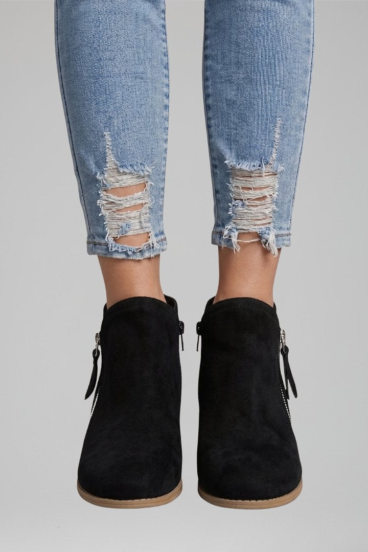 Women's Side Zipper Ankle Boots | Block Heel Fall Style Full