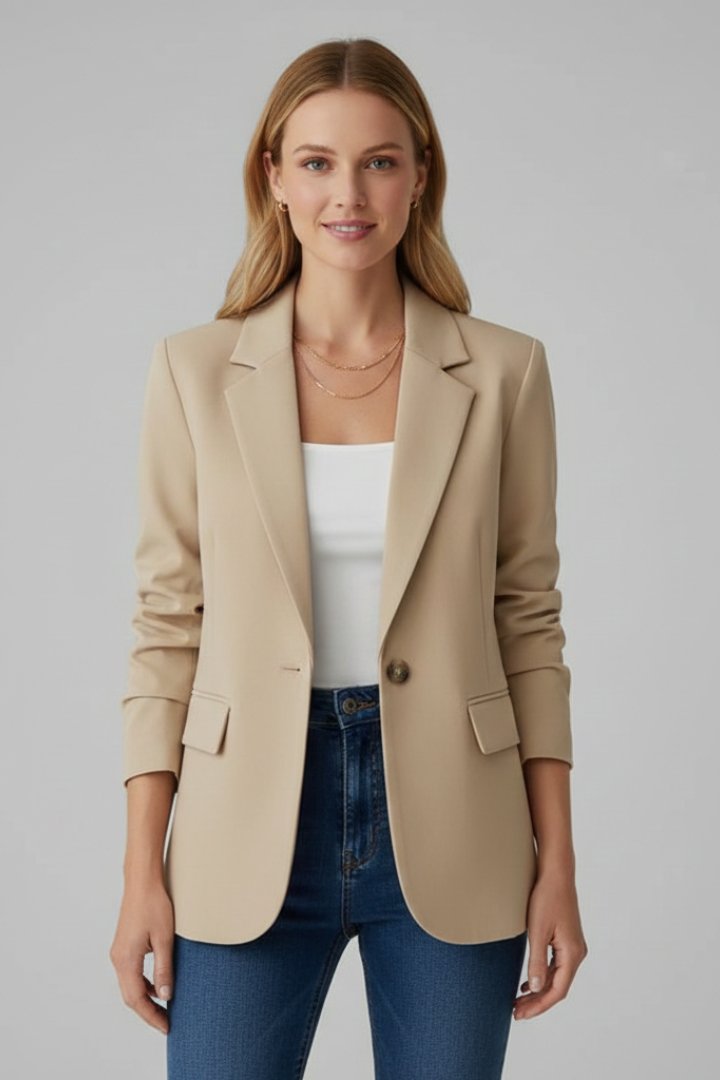 Women's Single Button Blazer | Notched Lapel Fitted Silhouette Angle