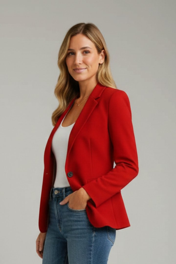 Women's Single Button Blazer | Notched Lapel Fitted Silhouette Back