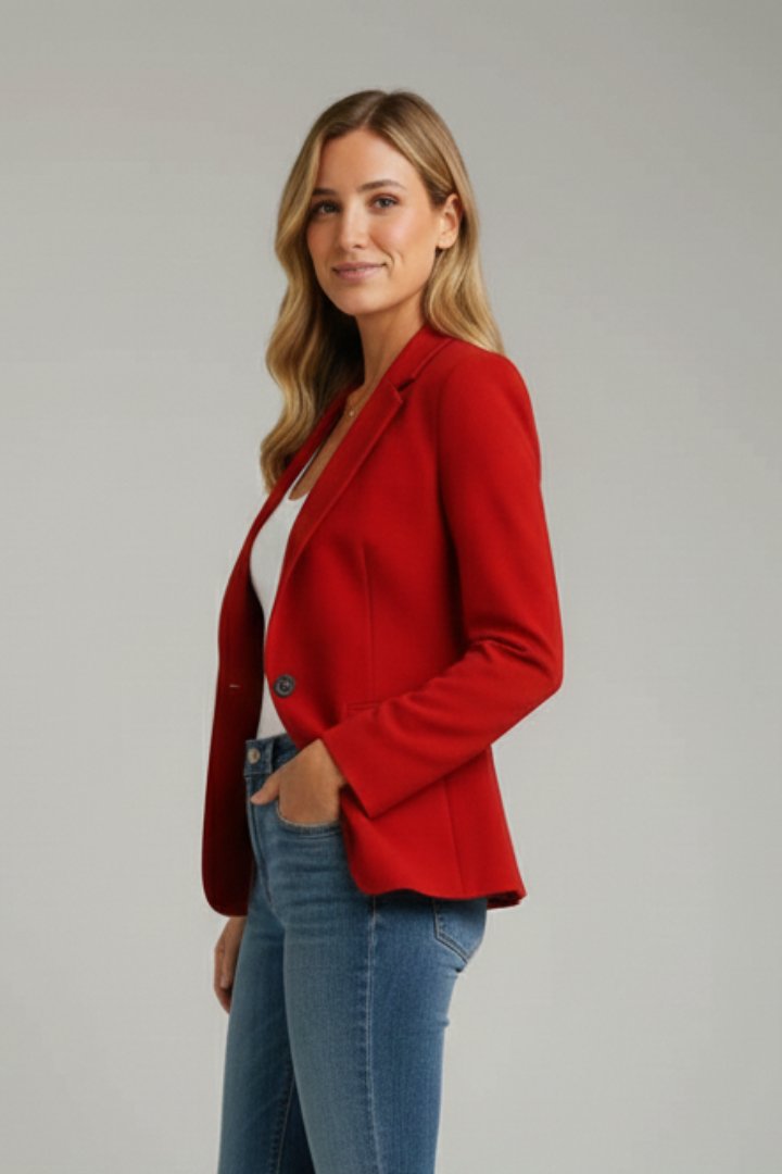 Women's Single Button Blazer | Notched Lapel Fitted Silhouette Detail