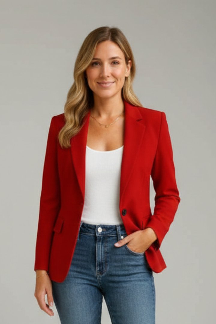 Women's Single Button Blazer | Notched Lapel Fitted Silhouette Front