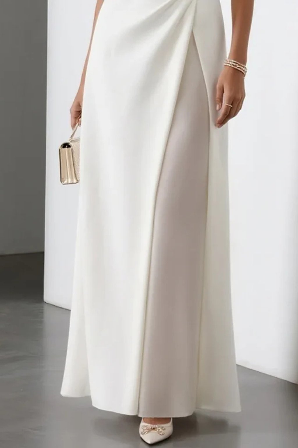 Women's Sleeveless Draped Waist Wedding Guest Maxi Dress | Ruched Side Slit Detail