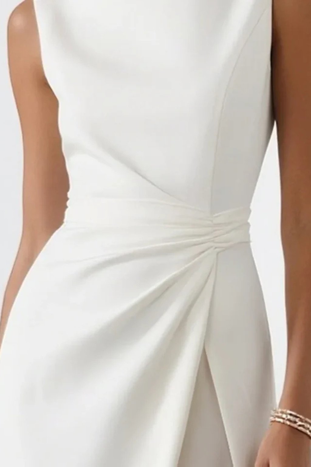 Women's Sleeveless Draped Waist Wedding Guest Maxi Dress | Ruched Side Slit Side
