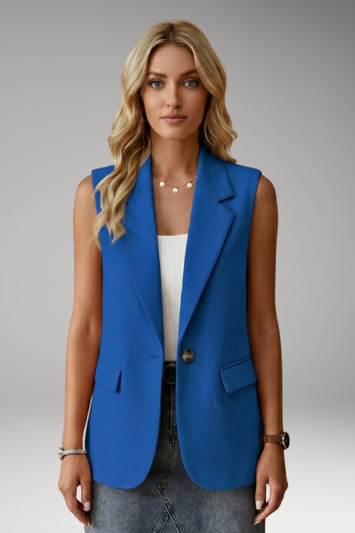 Women's Sleeveless Notch Collar Blazer | Structured with Flap Pockets Alternate