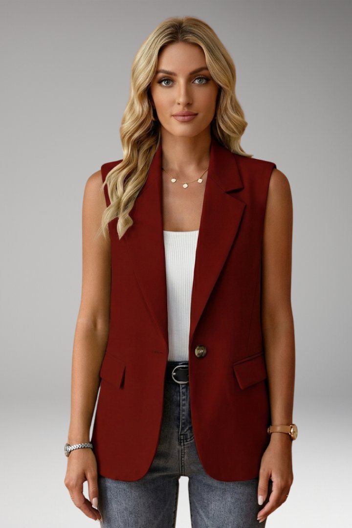 Women's Sleeveless Notch Collar Blazer | Structured with Flap Pockets Detail