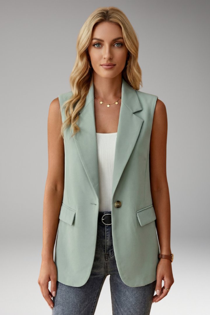Women's Sleeveless Notch Collar Blazer | Structured with Flap Pockets Front