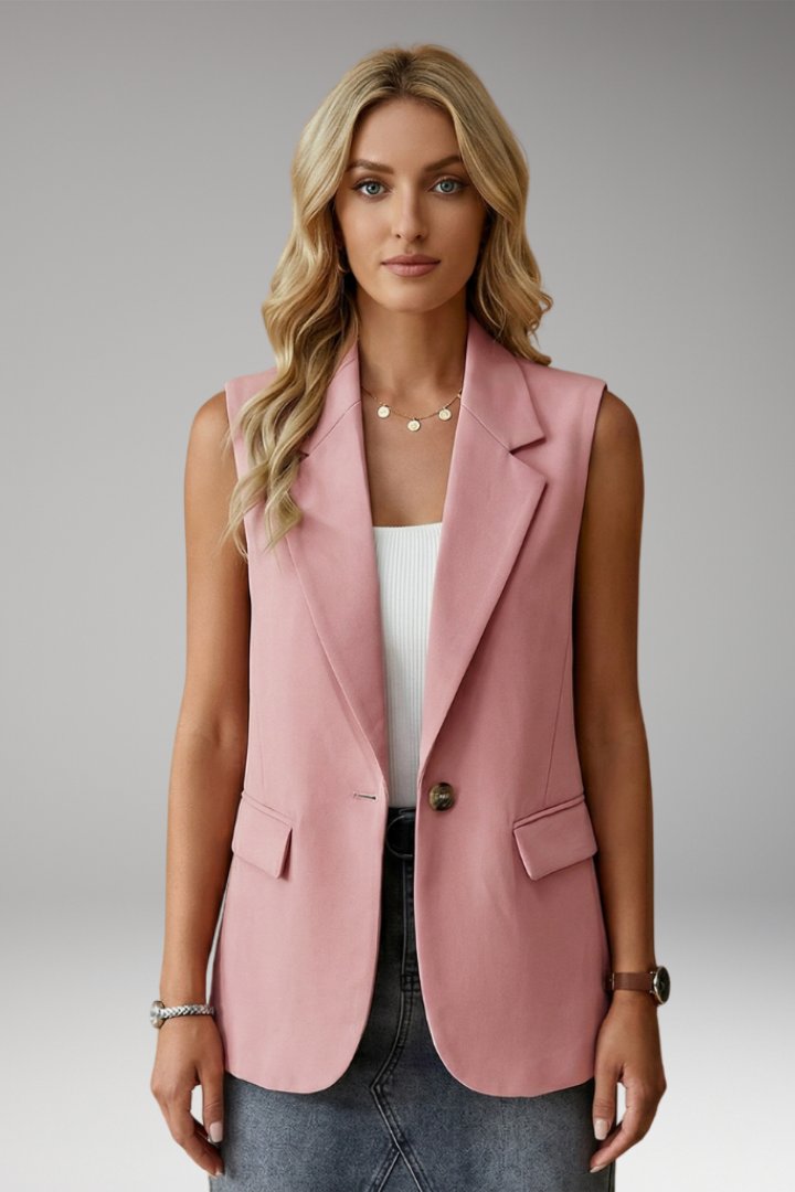 Women's Sleeveless Notch Collar Blazer | Structured with Flap Pockets Lifestyle