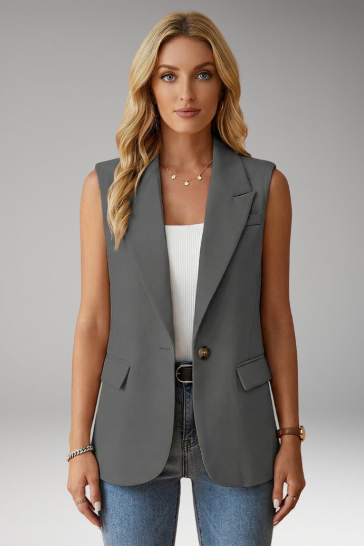 Women's Sleeveless Notch Collar Blazer | Structured with Flap Pockets View 11