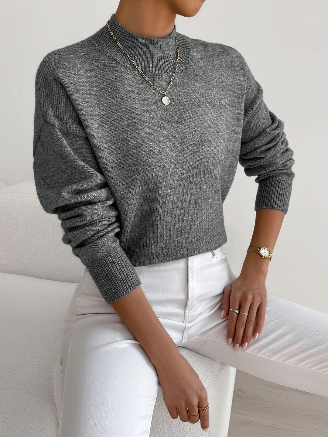 Women's Slim Fit Roll Neck Jumper | Soft Knit Warm Drape Alternate