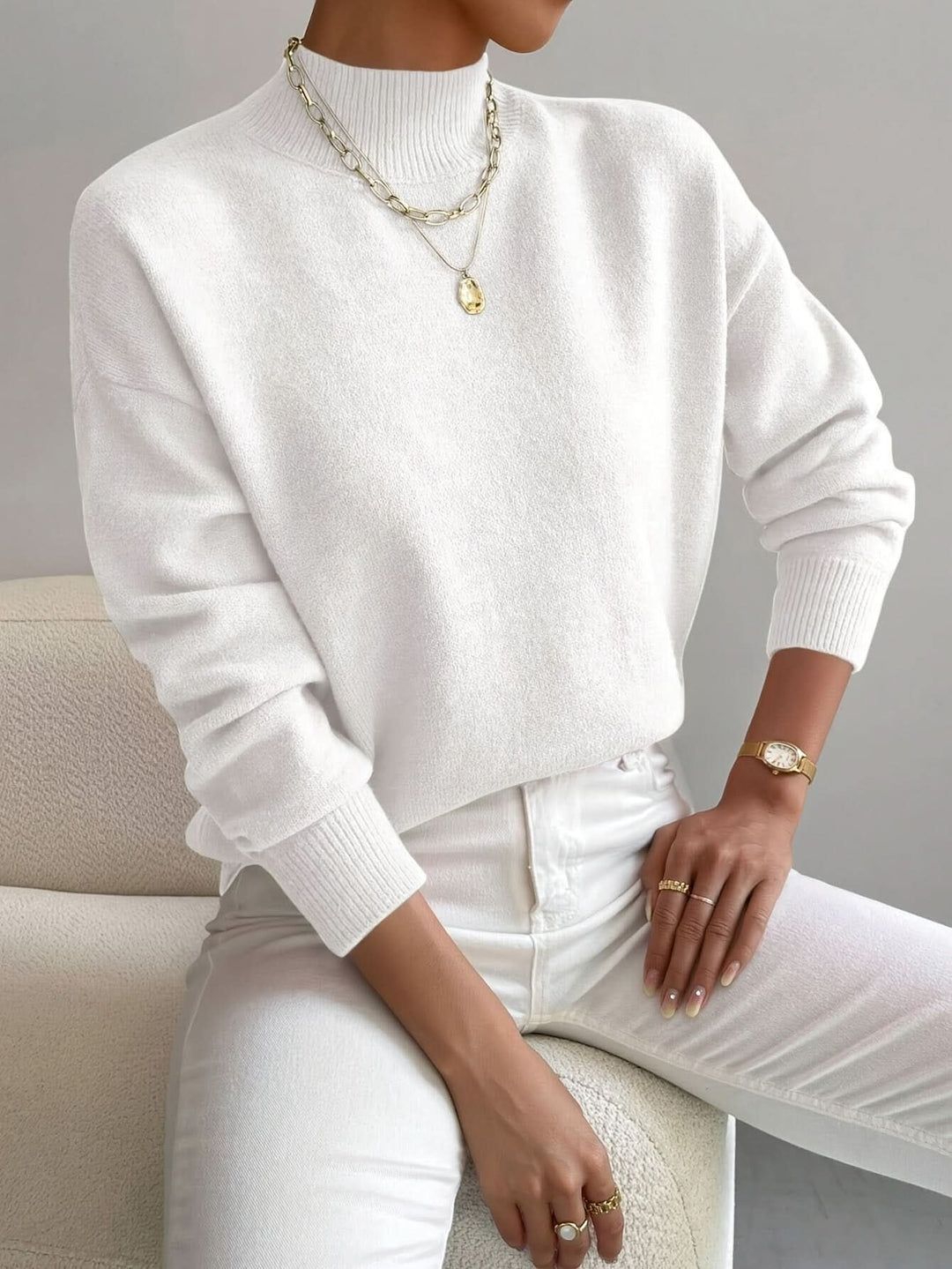 Women's Slim Fit Roll Neck Jumper | Soft Knit Warm Drape Front