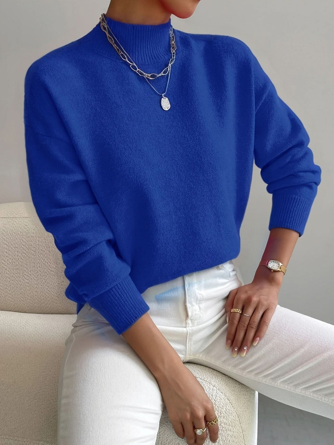 Women's Slim Fit Roll Neck Jumper | Soft Knit Warm Drape Full
