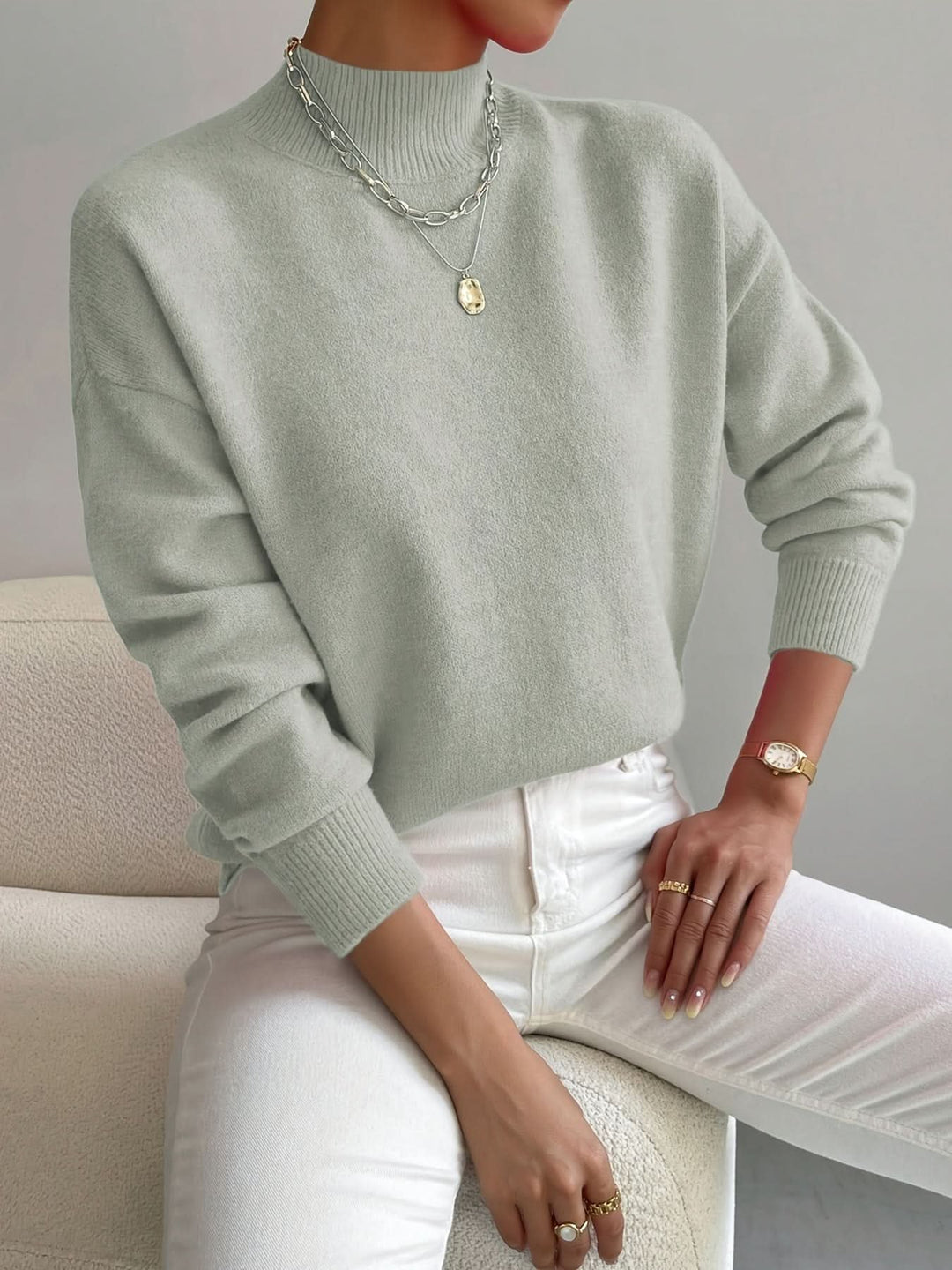 Women's Slim Fit Roll Neck Jumper | Soft Knit Warm Drape Hero