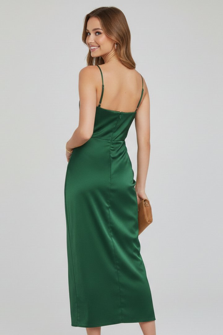 Women's Slim Strap Draped Dress | Fitted Waist with Side Slit Alternate