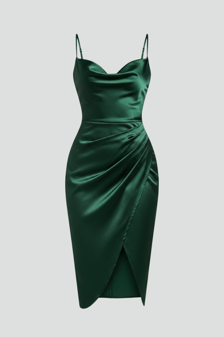 Women's Slim Strap Draped Dress | Fitted Waist with Side Slit Hero