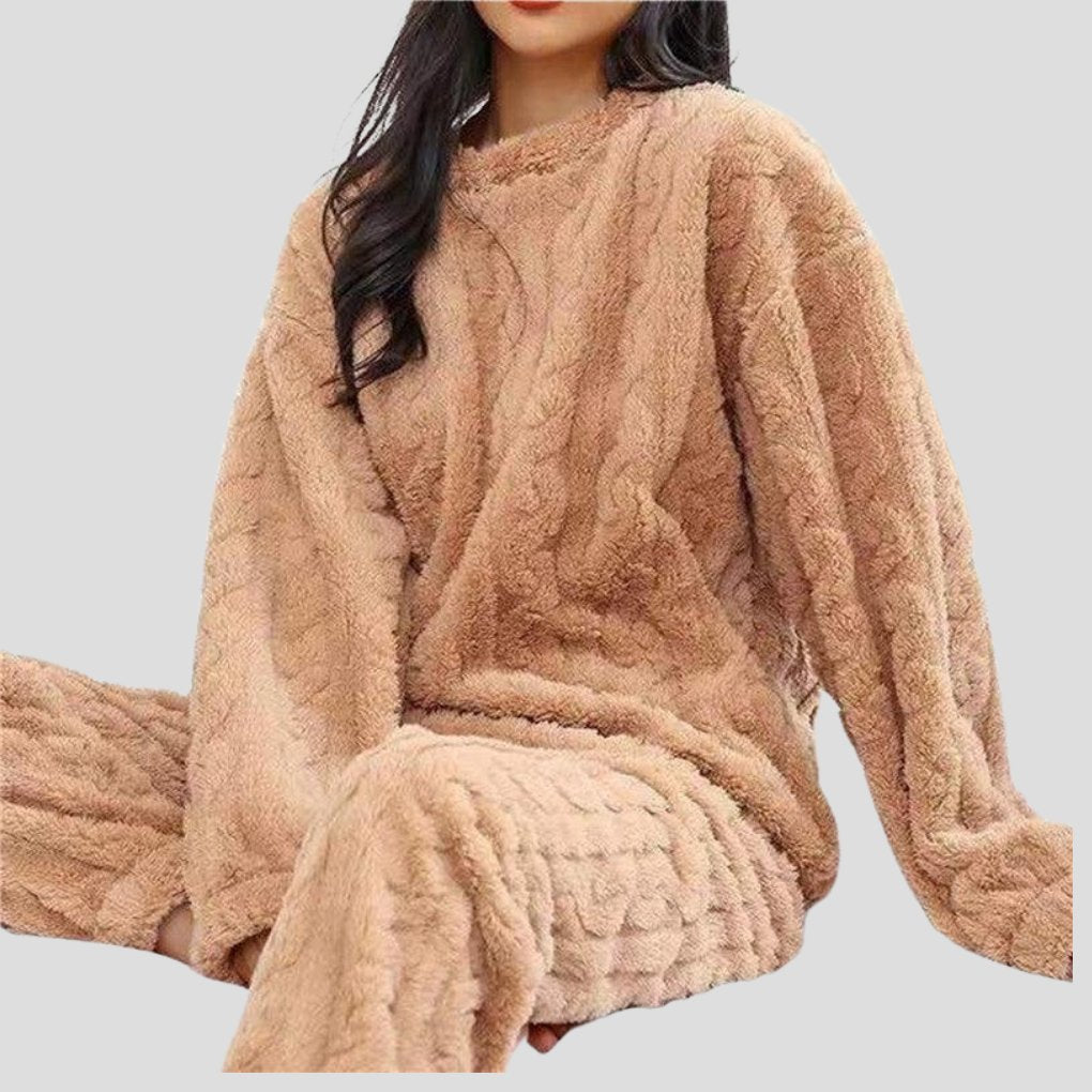 Women's Soft Fleece Pajama Set | Textured Knit Lounge Fit Back