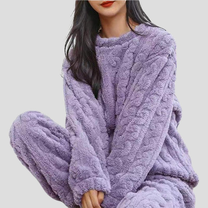 Women's Soft Fleece Pajama Set | Textured Knit Lounge Fit Close Up