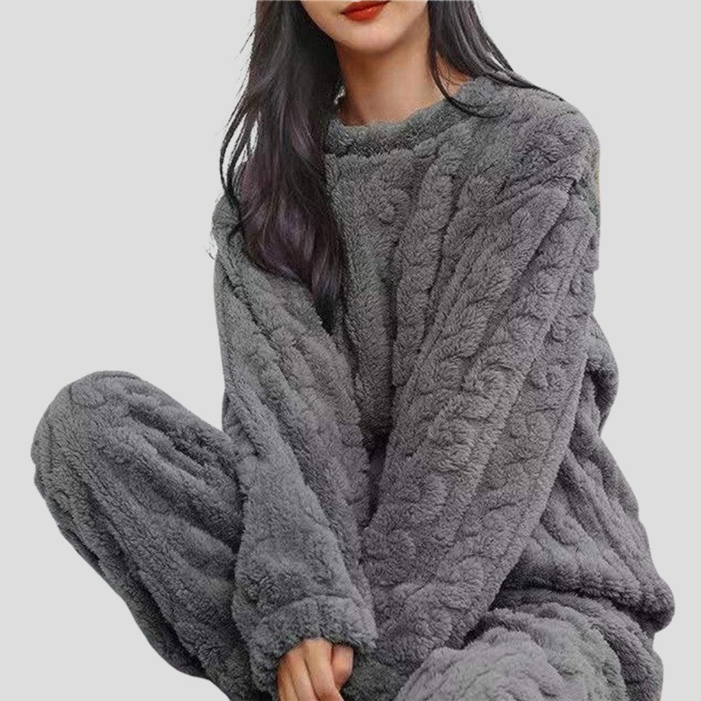 Women's Soft Fleece Pajama Set | Textured Knit Lounge Fit Front