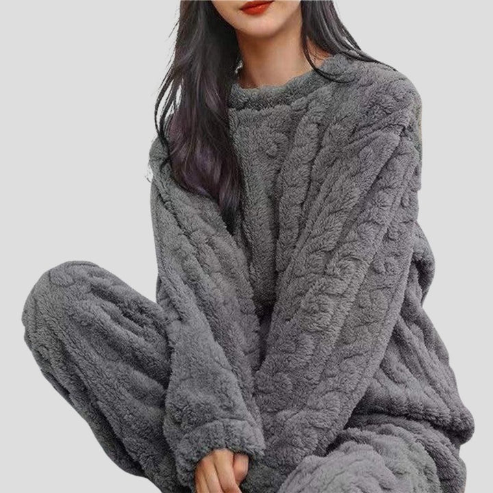 Women's Soft Fleece Pajama Set | Textured Knit Lounge Fit Front