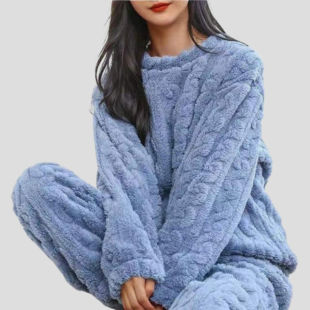 Women's Soft Fleece Pajama Set | Textured Knit Lounge Fit Hero