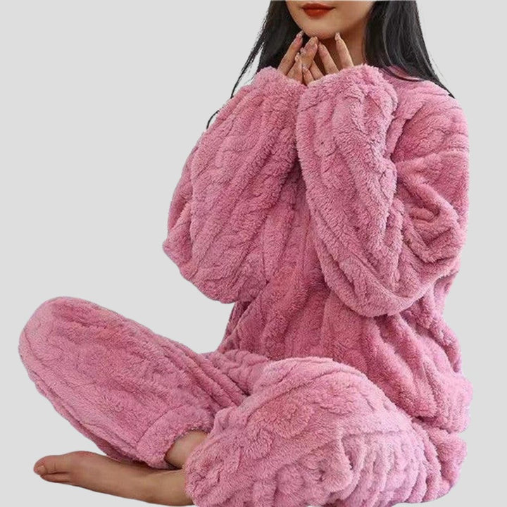 Women's Soft Fleece Pajama Set | Textured Knit Lounge Fit Side