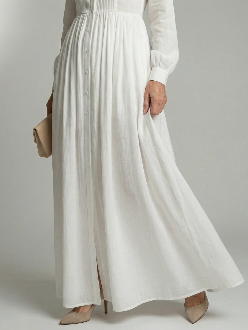 Women's Soft Flow Maxi Dress | Long Sleeve Pintuck Bodice Detail