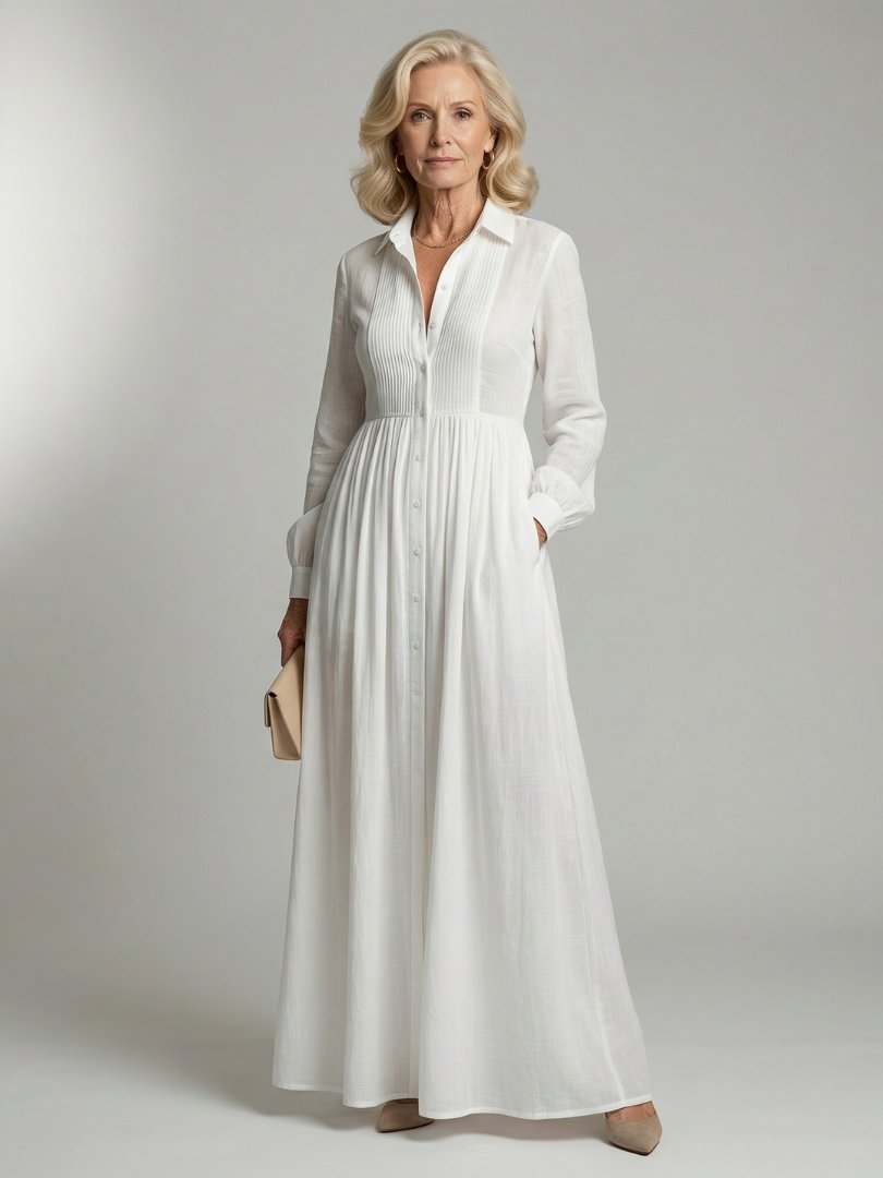Women's Soft Flow Maxi Dress | Long Sleeve Pintuck Bodice Hero