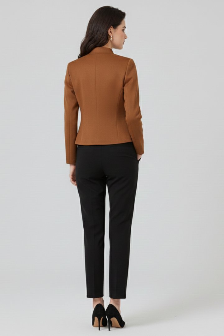 Women's Stand Collar Button Blazer | Military Double-Breasted Fit Back