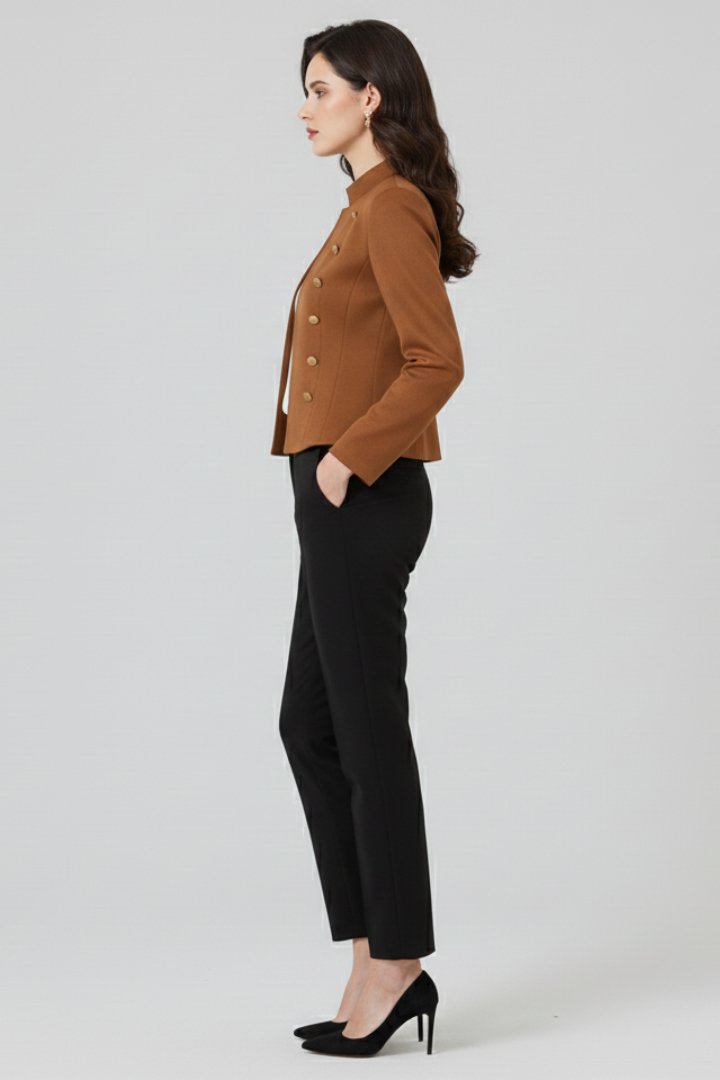 Women's Stand Collar Button Blazer | Military Double-Breasted Fit Detail