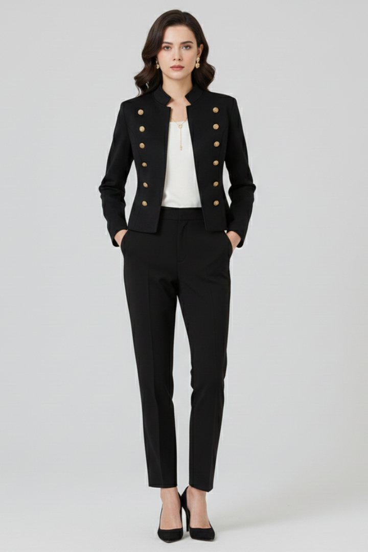 Women's Stand Collar Button Blazer | Military Double-Breasted Fit Lifestyle