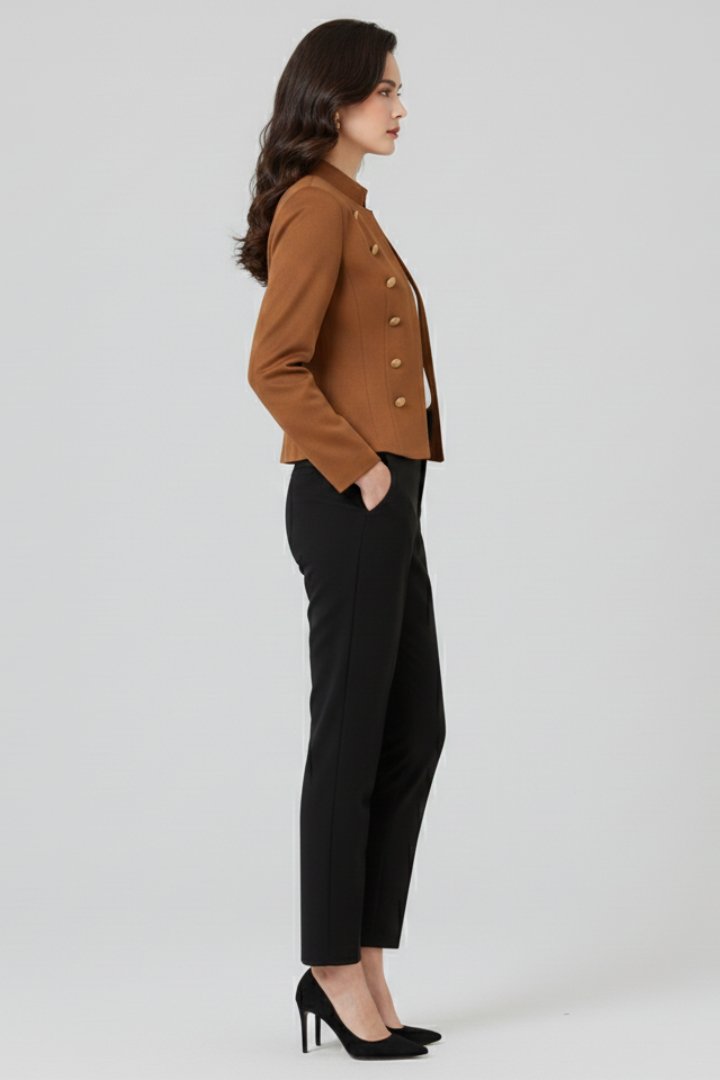 Women's Stand Collar Button Blazer | Military Double-Breasted Fit Side